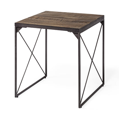 Table d'appoint carrée en bois massif brun de 23 po