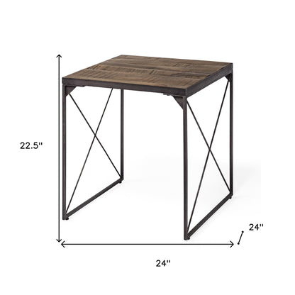 Table d'appoint carrée en bois massif brun de 23 po