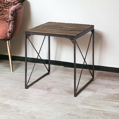 Table d'appoint carrée en bois massif brun de 23 po