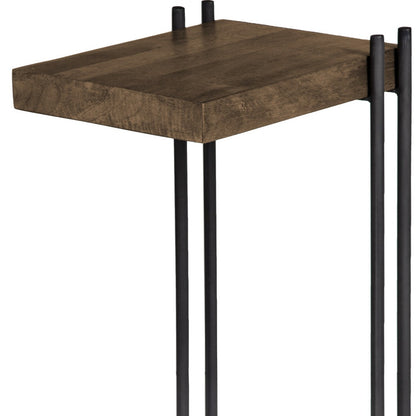 Table d'appoint carrée en bois massif brun de 27 po