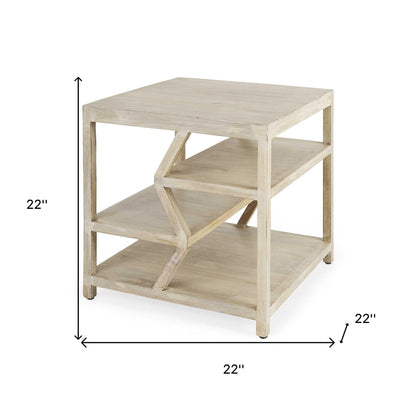 Table d'appoint carrée en bois massif brun de 22 po