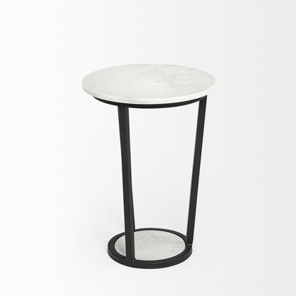 21" Black And White Marble Round End Table