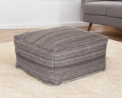 Pouf ottoman en coton gris et marron de 24 po