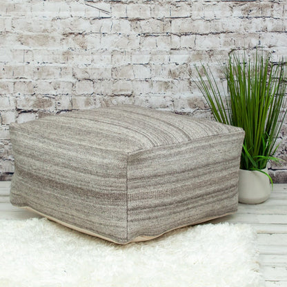 Pouf ottoman en coton gris et marron de 24 po