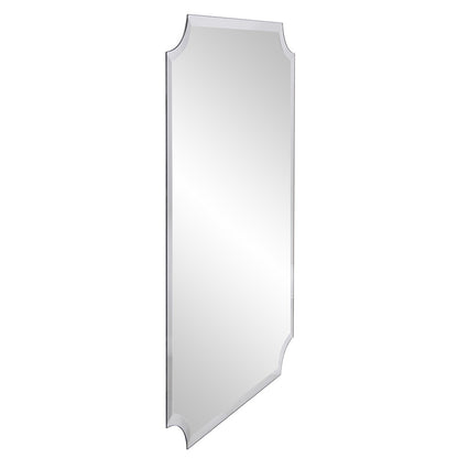 Miroir rectangulaire minimaliste avec bord biseauté et coins festonnés