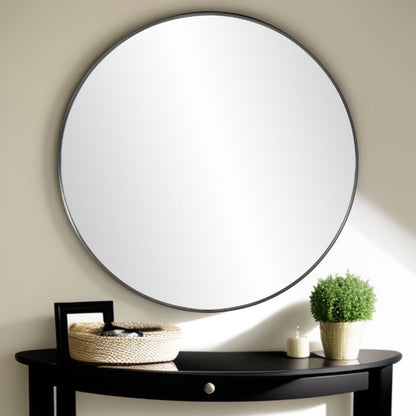 Miroir d'appoint rond noir avec cadre de 36 po