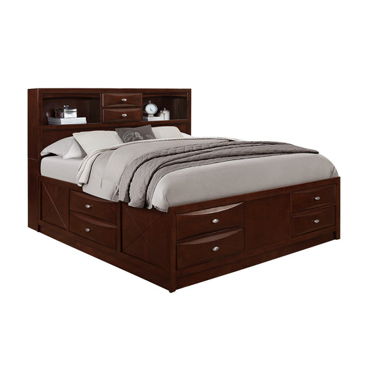 Solid Wood King Merlot Eight Drawers Bed