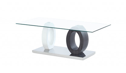 Table basse en verre transparent, blanc et gris de 47 po