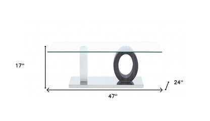 Table basse en verre transparent, blanc et gris de 47 po