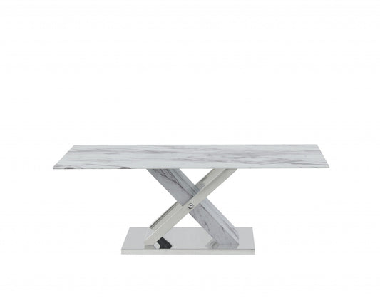 Table basse en verre et acier blanc et gris de 47 po