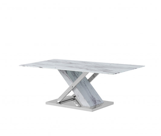 Table basse en verre et acier blanc et gris de 47 po