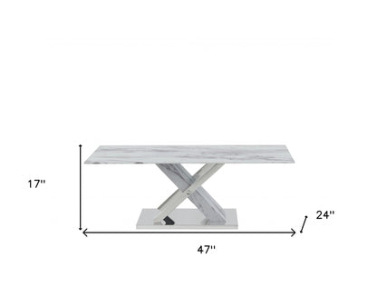 Table basse en verre et acier blanc et gris de 47 po