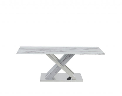 Table basse en verre et acier blanc et gris de 47 po