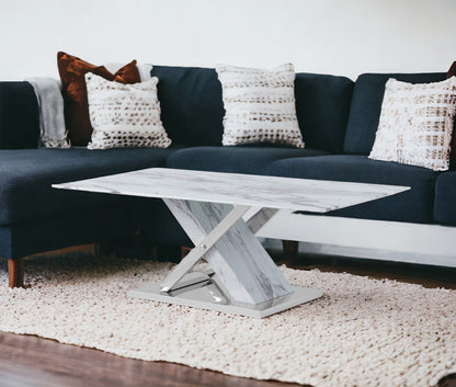 Table basse en verre et acier blanc et gris de 47 po