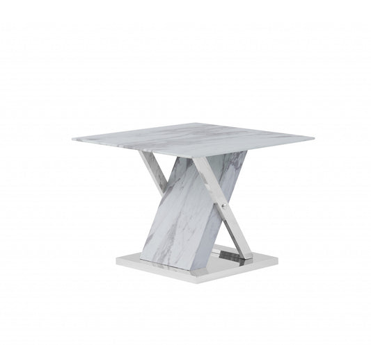 Table d'appoint carrée en bois massif et manufacturé argenté et blanc de 18 po