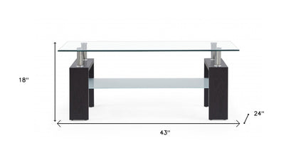 Table basse en verre clair et brun foncé de 43 po avec étagère