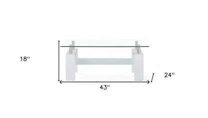 Table basse en verre transparent et blanc de 43 po avec étagère