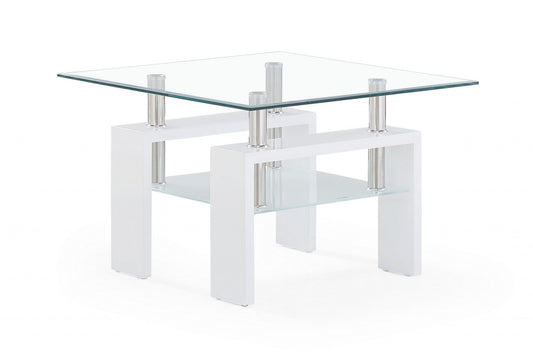 Table d'appoint en verre blanc et transparent de 18 po