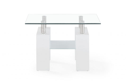 Table d'appoint en verre blanc et transparent de 18 po