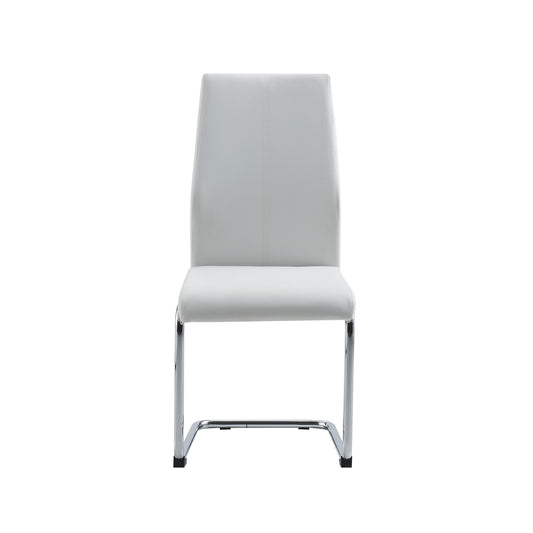 Ensemble de quatre chaises de salle à manger rembourrées en similicuir blanc et argent