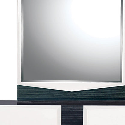 Miroir blanc et gris avec bordure en bois rectangulaire