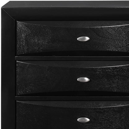 Commode à cinq tiroirs en bois massif noir avec miroir de 59 po