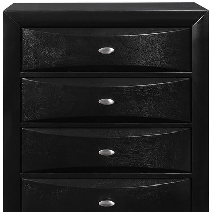 Commode à cinq tiroirs en bois massif noir avec miroir de 59 po