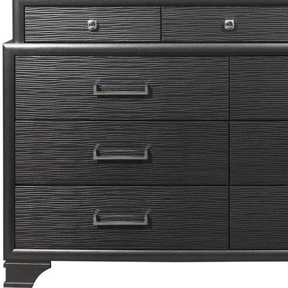 Commode double à neuf tiroirs en bois massif gris de 59 po