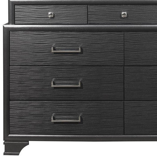 Commode double à neuf tiroirs en bois massif gris de 59 po