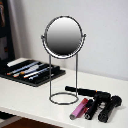 Miroir de table de rasage et de maquillage avec cadre rond noir de 22 po