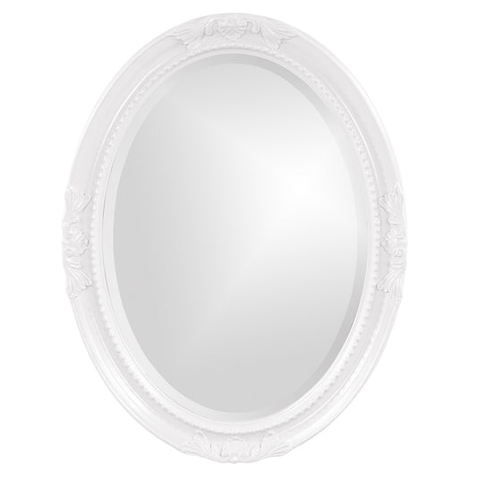 Miroir ovale dans un cadre en bois blanc brillant