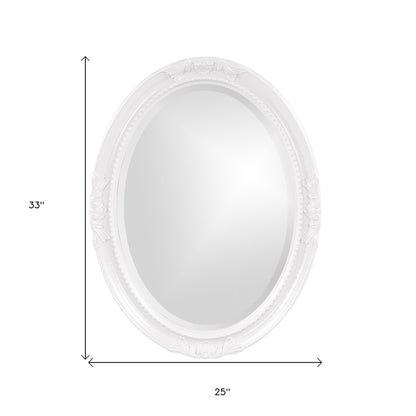 Oval Mirror In A Glossy White Wood Frame