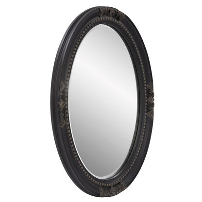 Miroir ovale avec cadre en bois noir vieilli