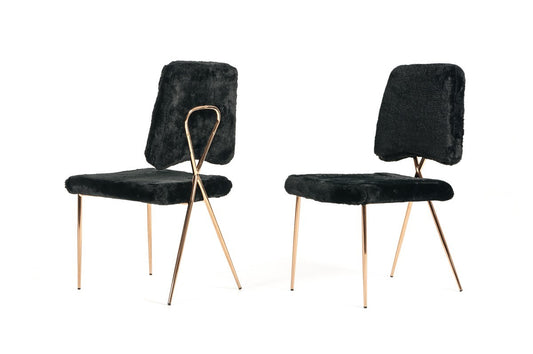 Lot de 2 chaises de salle à manger à dossier solide en tissu noir doré