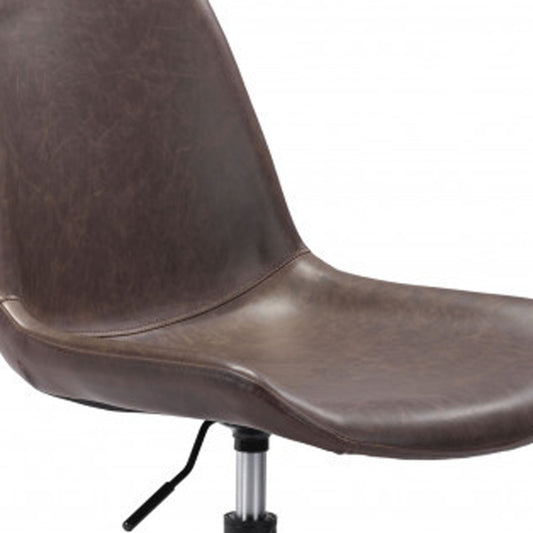 Brown and Black Adjustable Swivel Faux Leather Rolling Office Chair