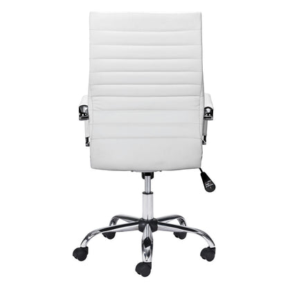 White and Silver Adjustable Swivel Faux Leather Rolling Conference Office Chair