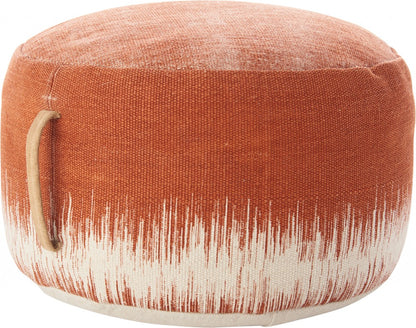 Pouf rond abstrait en coton orange et blanc de 20 po