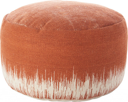 Pouf rond abstrait en coton orange et blanc de 20 po