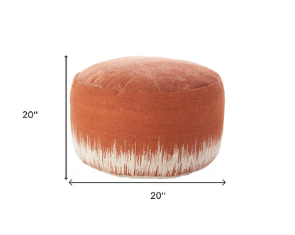 Pouf rond abstrait en coton orange et blanc de 20 po