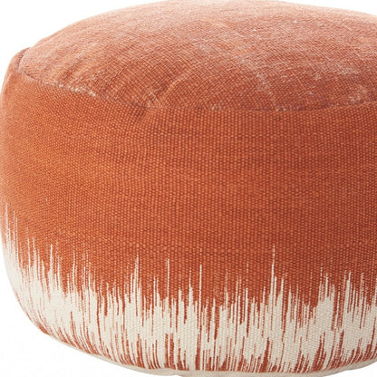 Pouf rond abstrait en coton orange et blanc de 20 po