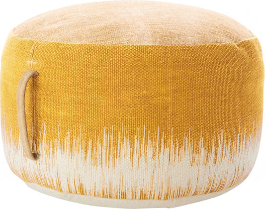 Pouf rond abstrait en coton jaune et blanc de 20 po