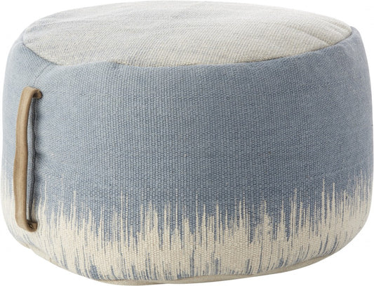 Pouf rond abstrait bleu et blanc de 20 po