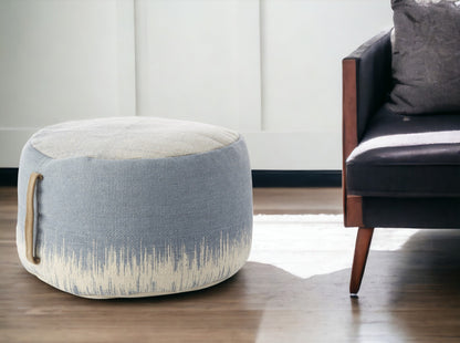 Pouf rond abstrait bleu et blanc de 20 po