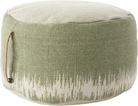 Pouf rond abstrait en coton vert et blanc de 20 po