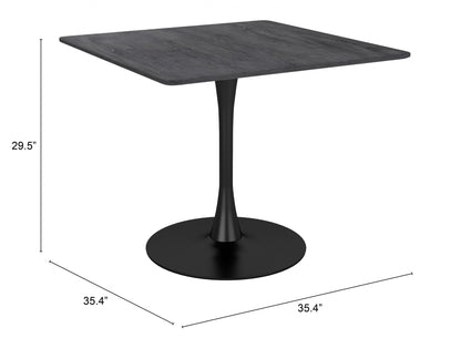 35" Black Square Steel Pedestal Base Dining Table