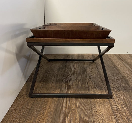 Table basse en bois massif marron et noir de 27 po