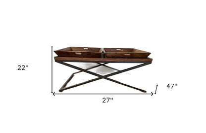 Table basse en bois massif marron et noir de 27 po