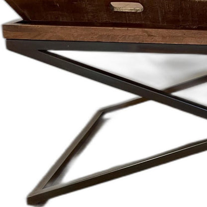 Table basse en bois massif marron et noir de 27 po