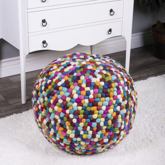 21" Red and White Round Pouf Ottoman