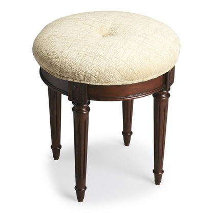 18" Off White Linen And Dark Brown Ottoman